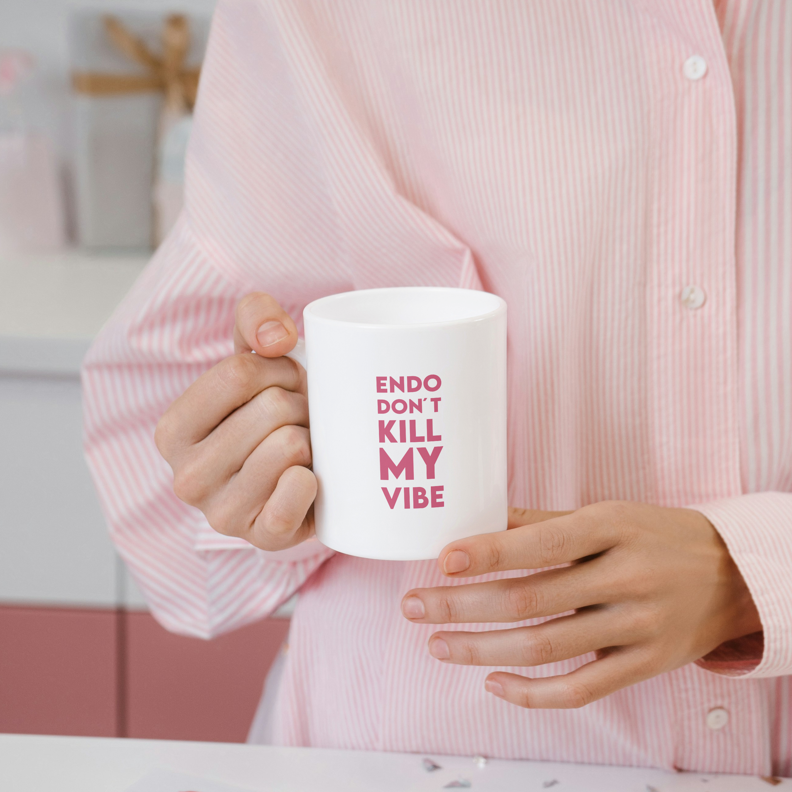 Weiße Tasse "Endo don´t kill my vibe"